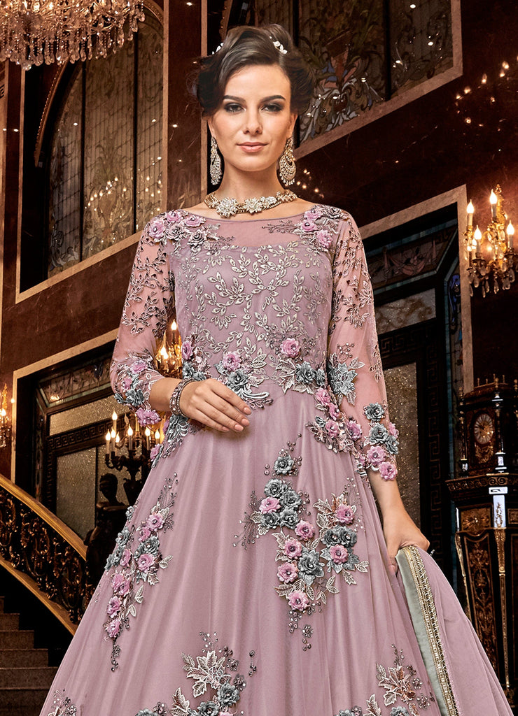 Buy Frock Style Blue Net Hindu Wedding Clothing Online for Women in USA